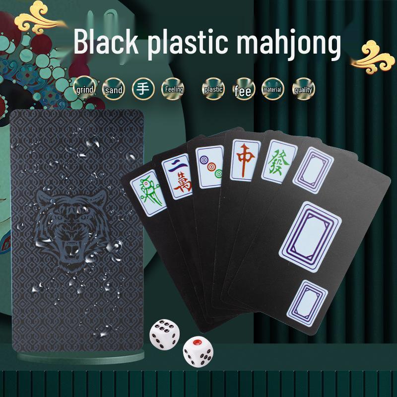 Portable Waterproof Mahjong Set: 144 Thickened Plastic Tiles, Home National Tide Style