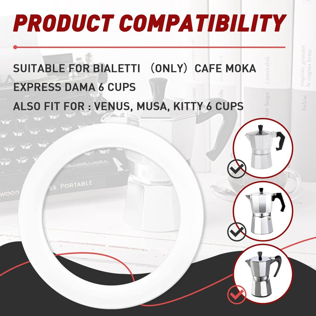 Set 6 garnituri inel de etanșare Bialetti Moka Express Dama (Capacitate 6 cești) - Inele de etanșare de rezervă din silicon alimentar pentru cafetiera din aluminiu de aragaz