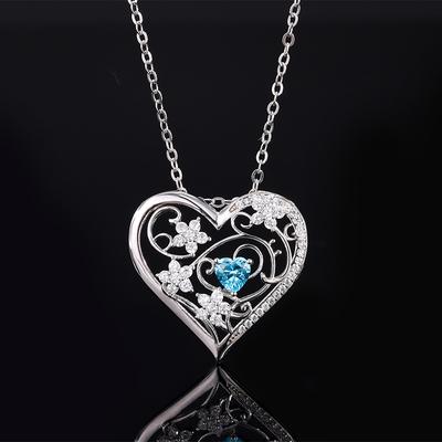 Jewelry Silver Simulation Aquamarine Temperament Hollow Pendant Heart-Shaped Main Stone 5 * 5