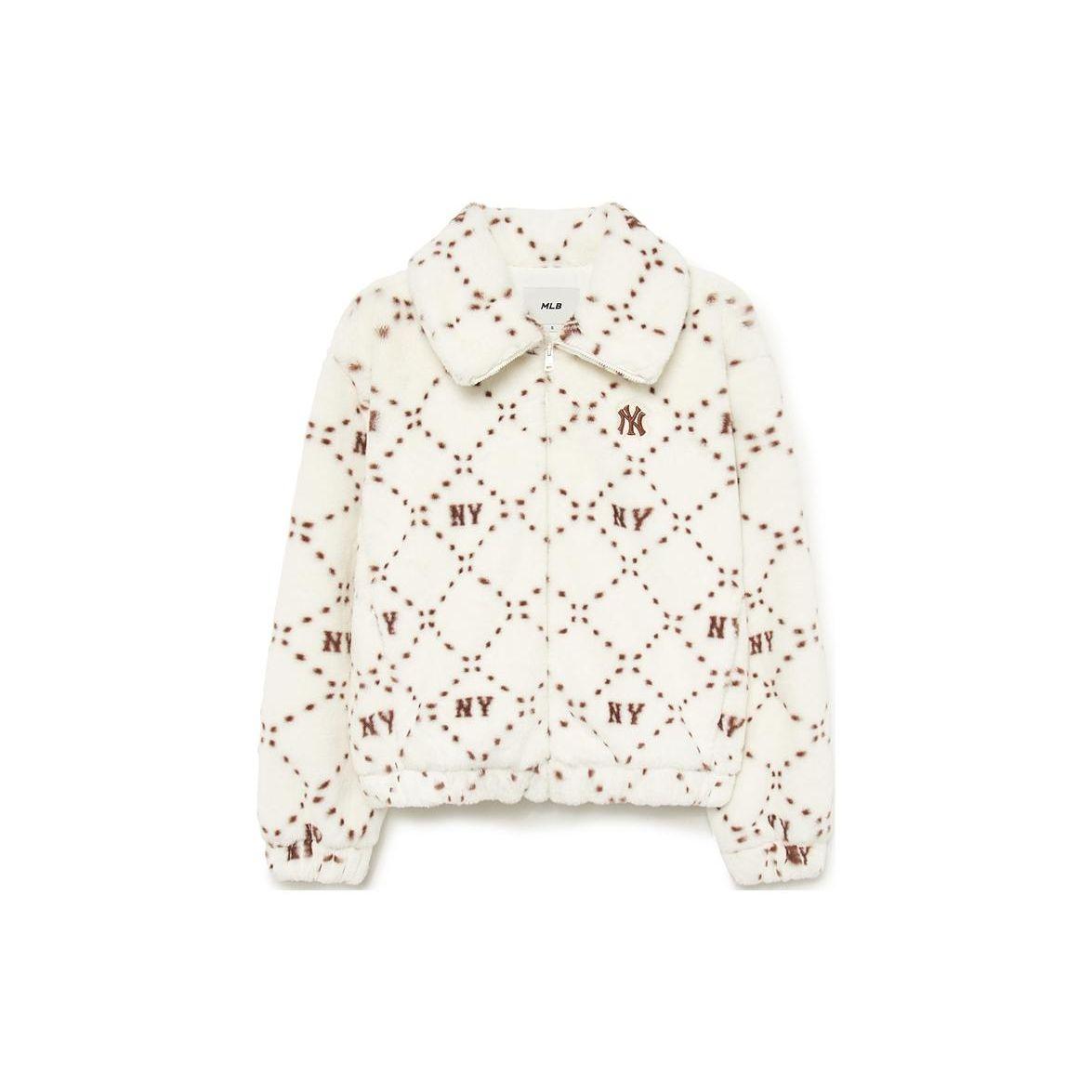 MLB New York Yankees Revers Reißverschluss Vollprint Lockere Schulter Fleecejacke Damenjacken Weiß 3FFDM0136-50CRD M white