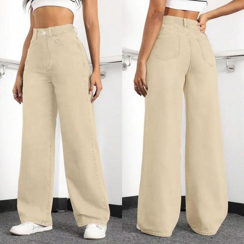 High-Waisted Straight Leg Wide Fit Denim Pants Women - Casual Loose Trousers Plus Size Up To 5XL