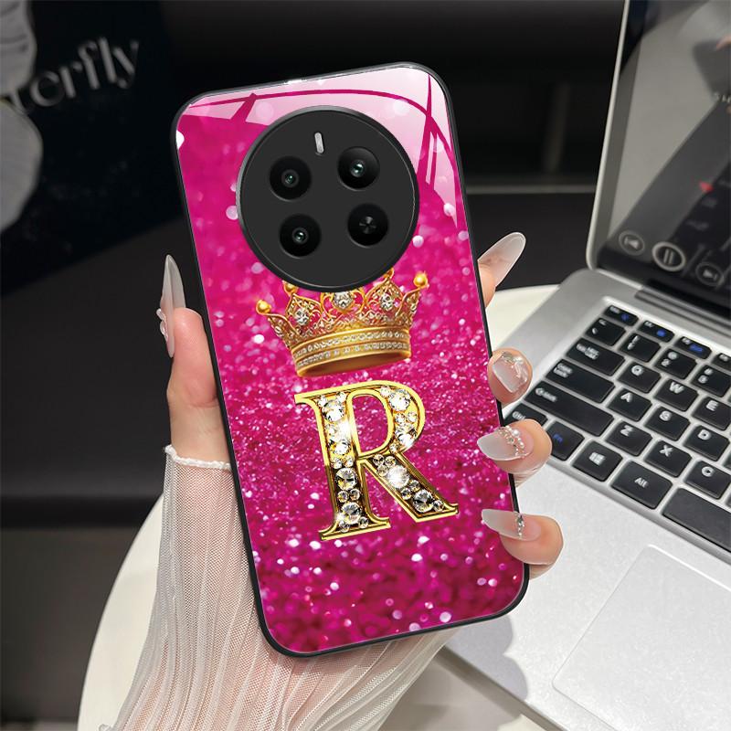 For Realme 12 4G Case Fashion Letters Hard Tempered Glass Back Covers For Oppo Realme12 Realme 12 RMX3871 Shockproof Phone Shell