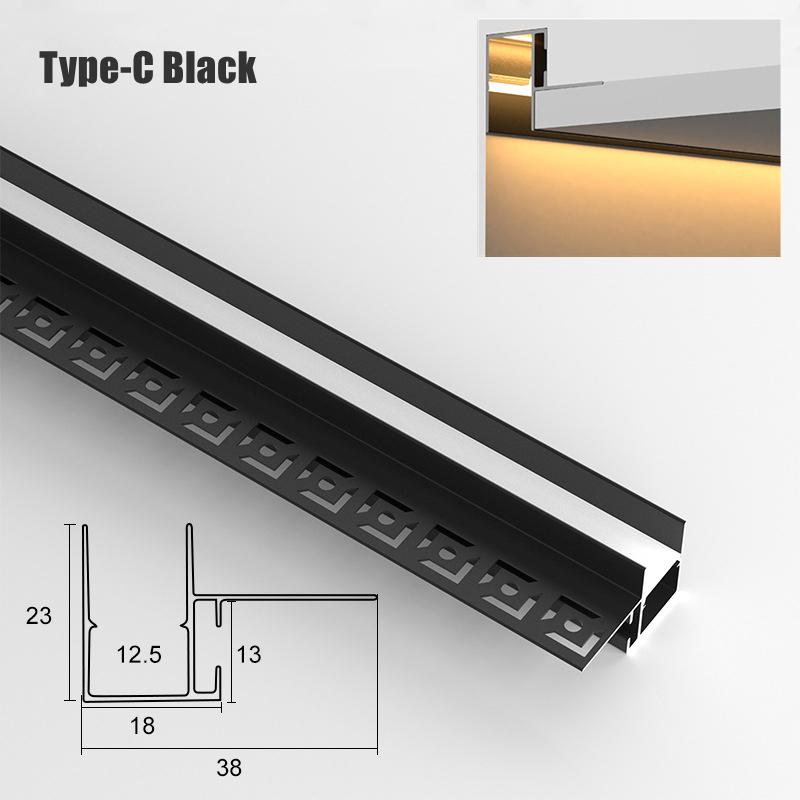 0.5m/1m Ceiling Top Corner LED Aluminum Profile Frameless Embedded Channel Luminous Plaster Line Wall Washing Decor Linear Light