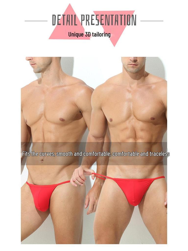 Men's Ice Silk Nylon Briefs with U-Shaped Pouch - Sexy Low-Waist Design