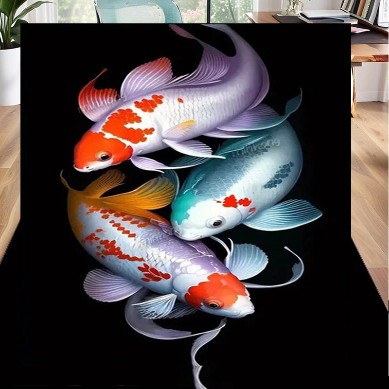 Koi Fish Artwork Office Rug Chair Mat, Entryway Carpet, Suitable for Front Door, Bedroom, Living Room, Desk, Holiday Gift