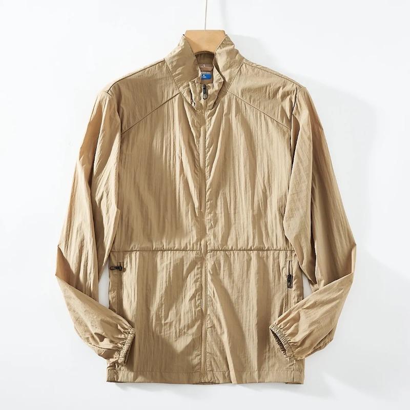

Summer Men s Solid Color Drawstring Waist Breathable Windproof Coat M хаки