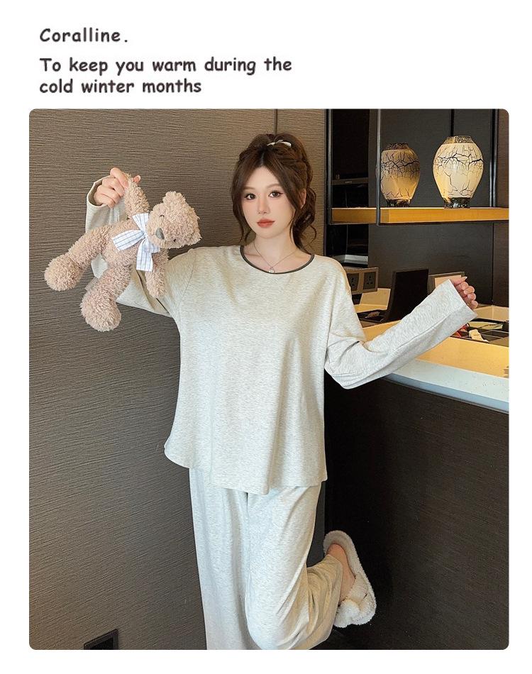 Damen Modal Langarm Pyjama mit Brustpolster - Locker, Schlichte Homewear für Frühling, Herbst, Winter