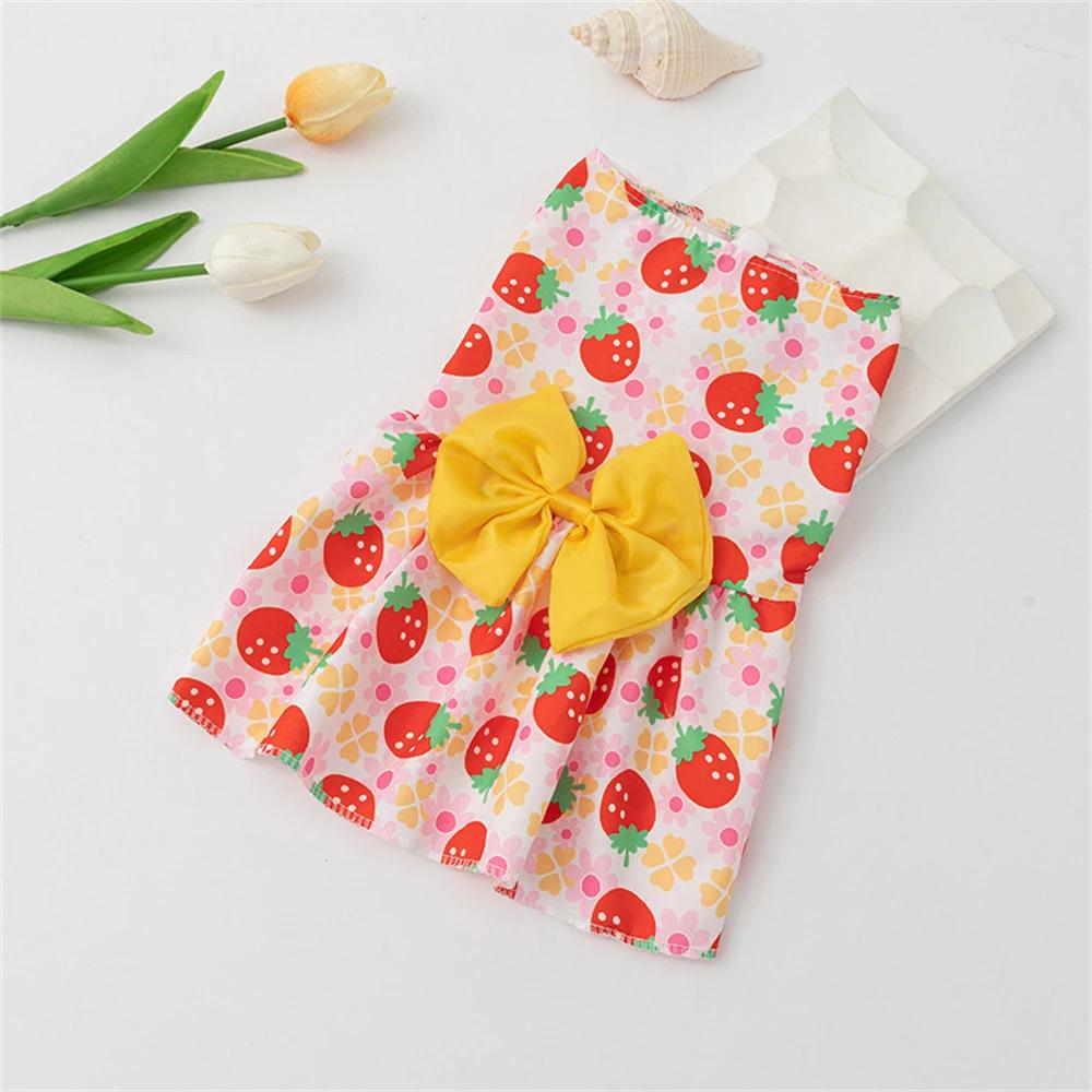 Cute Bow Pet Cat Dress Skirt Summer Flower Print Dog Dresses for Small Dogs Poodle Puppy Mascotas Clothes Vestidos Para Perritas