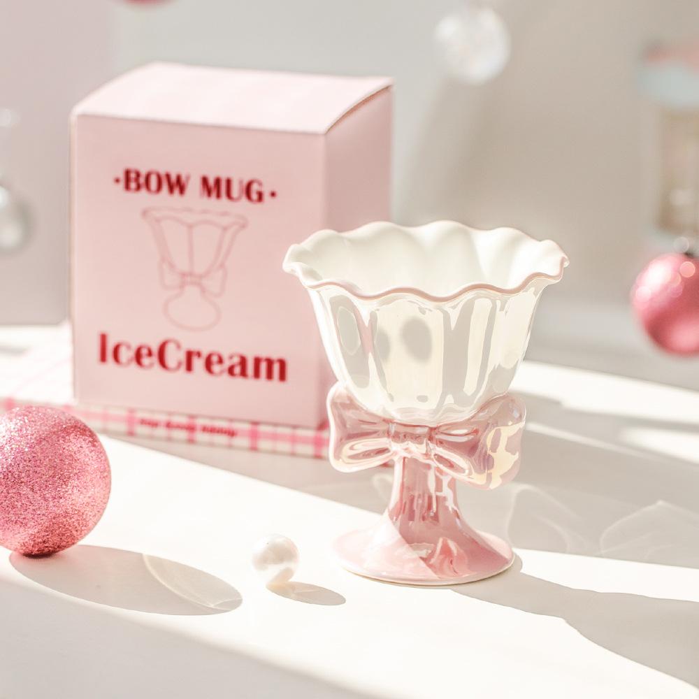Fantasy Bow Ceramic Ice Cream Dessert Cup High Looking Girl Heart Birthday Gift Souvenir Mug