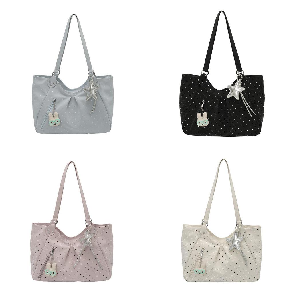 Borsa Tote a Pois in PU con Doppi Manici per Uso Quotidiano Casual