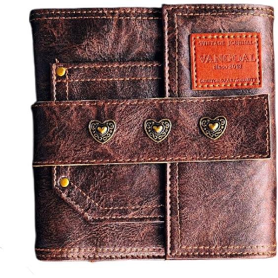 VANGOAL Кожаный блокнот на кольцах, 6,3x5,9  Сменный блокнот с карманом для хранения, Ежегодный планировщик на 2024-2025 гг., Еженедельник формата A7 Standard Edition