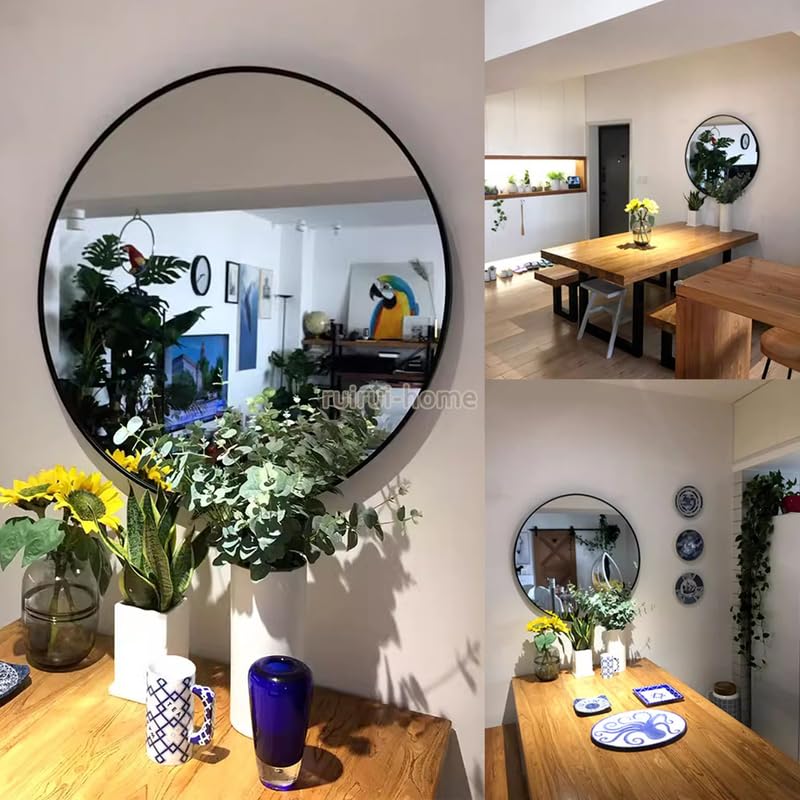 Round, Wall-mounted Bathroom Mirror with a Shatterproof Aluminum Frame, Perfect for Bathrooms, Vanity Mirrors, and Entryways. 70cm Diameter, Gold.