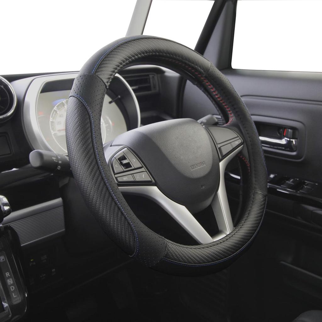 Nishiki Sangyo Tomboy Leather Steering Wheel Carbon Size S Cover, Fiber, (36.5cm-37.9cm), Blue, GL-9253