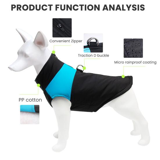 Winter Waterproof Dog Jacket Windproof Padded Pet Coat Warm Vest with Back Zipper D-rings for Small Medium Dogs Outdoor Strolls