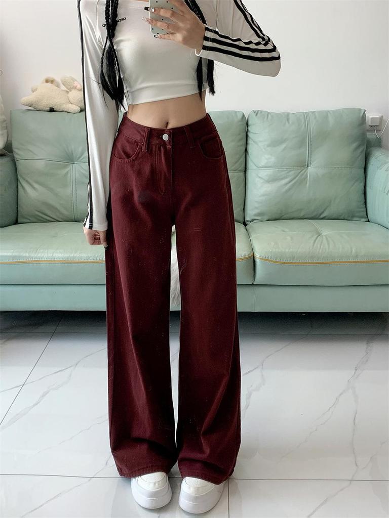Plus Size Wide Leg High Waist Jeans - Autumn Slimming Floor-Length Trousers