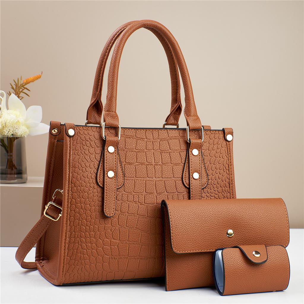 Handbag, mother and child bag, three-piece set, women's bag, large-capacity shoulder messenger bag.