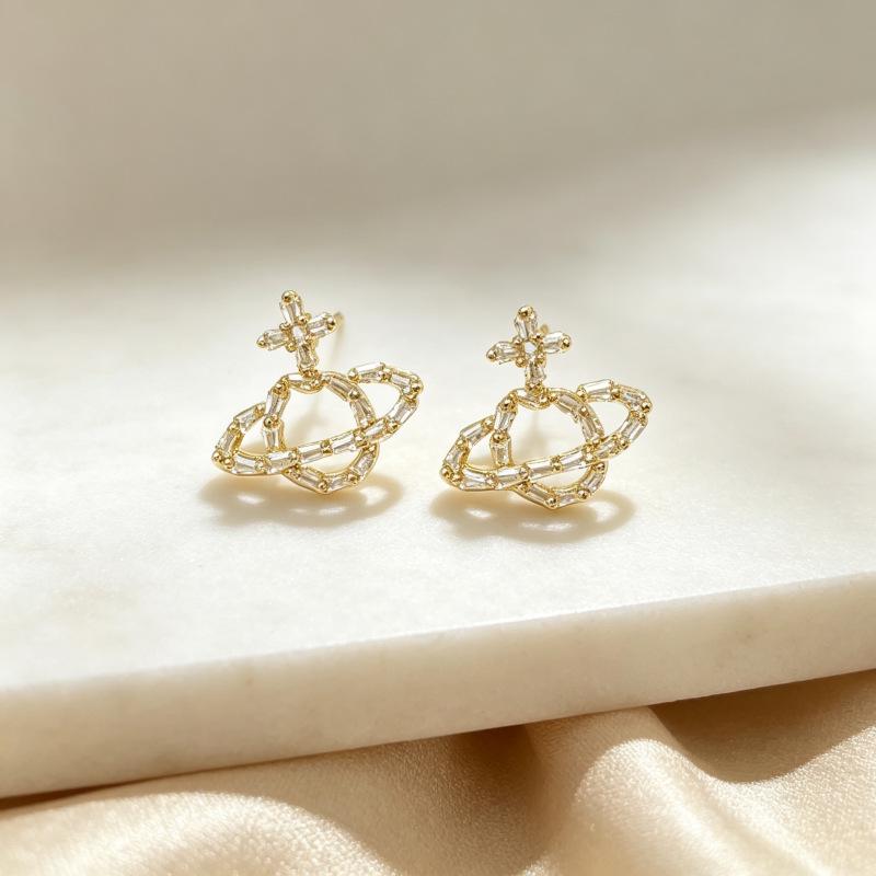 Stylish Zirconia Planet Stud Earrings: Luxe & Versatile Women's Jewelry
