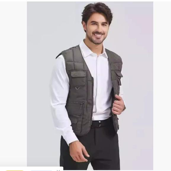 Down Cotton Vest Vest Thickened Autumn and Winter Multi-pocket Vest Men's Inner Wear Waistcoat Men's Clothing