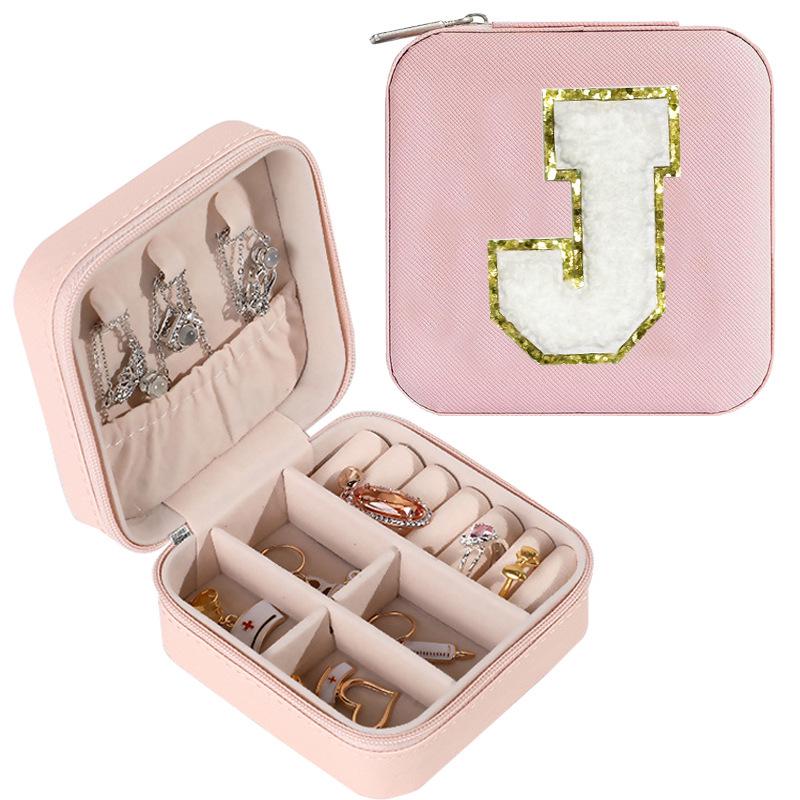 Large Capacity Jewelry Box for Stud Earrings and Rings - Portable Leather Storage with Letter Design