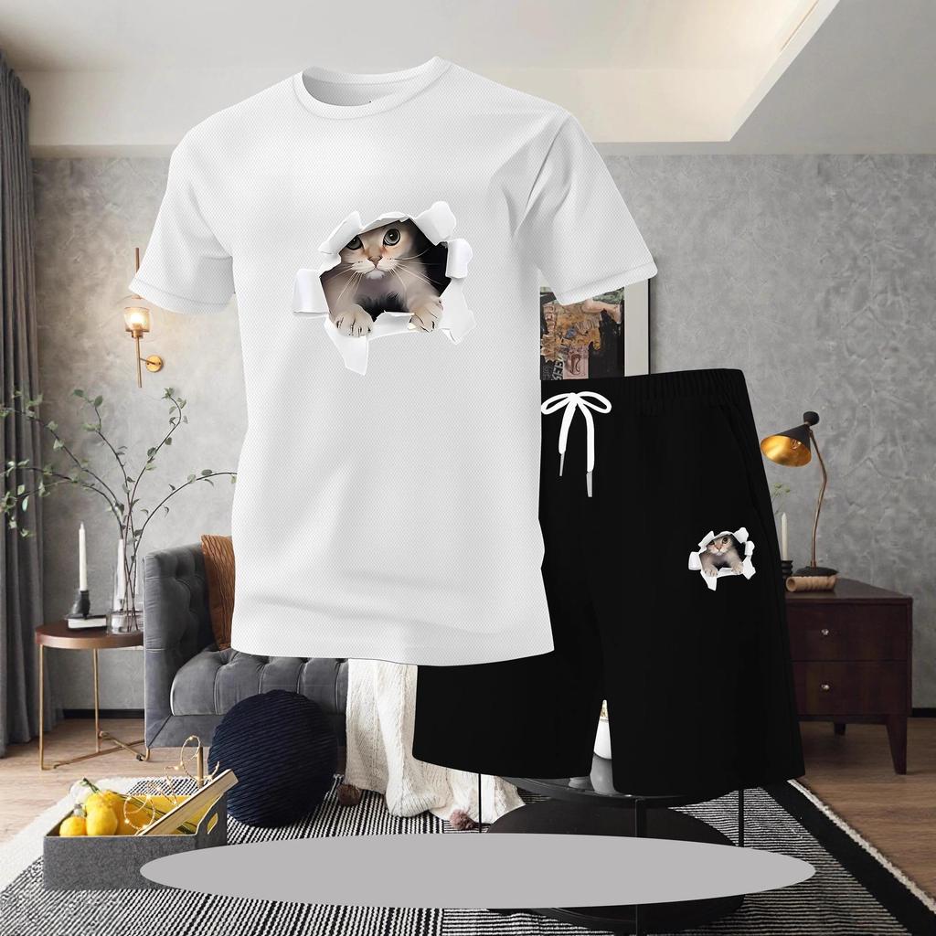 European Summer Men's Casual Shorts & T-Shirt Set - Digital Print Sportswear
