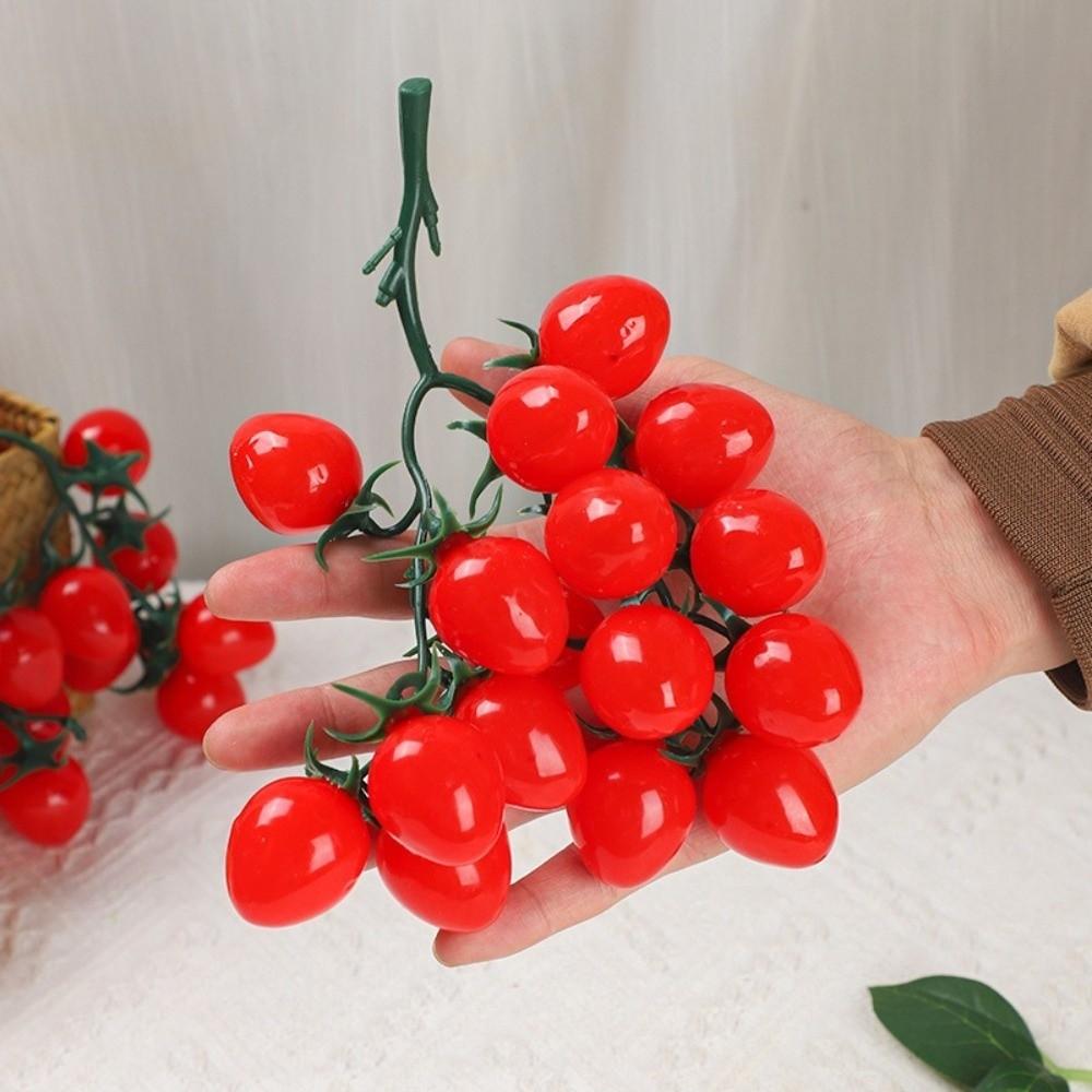 Fake Fruit Skewers Soft Plastic Fake Small Tomato Lifelike Handicrafts Simulated Tomato Realistic Tomato Model Table Setting