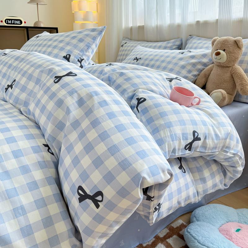 Small Fresh Cotton Four-piece Dormitory Pure Cotton Plaid Three-piece Bed Sheet