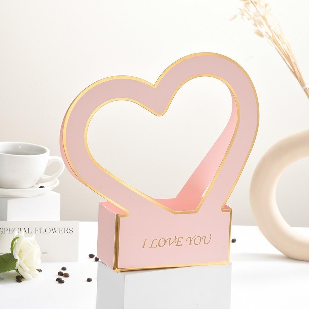 2Pcs Heart-Shaped Flower Wrapping Paper Box Handheld Foldable Portable Bouquet Packaging Box Gift Packing Box