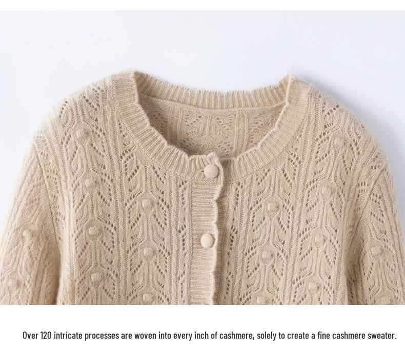 Heavy Industry Cashmere Crochet Hollow Cardigan - Women's Autumn/Winter Loose Knit Fashion Sweater Coat