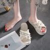 Women Solid Color Pearl Slippers Ladies Middle Heel Anti-slip Soft-sole Comfortable Thick Bottom Beach Sandals Footwears