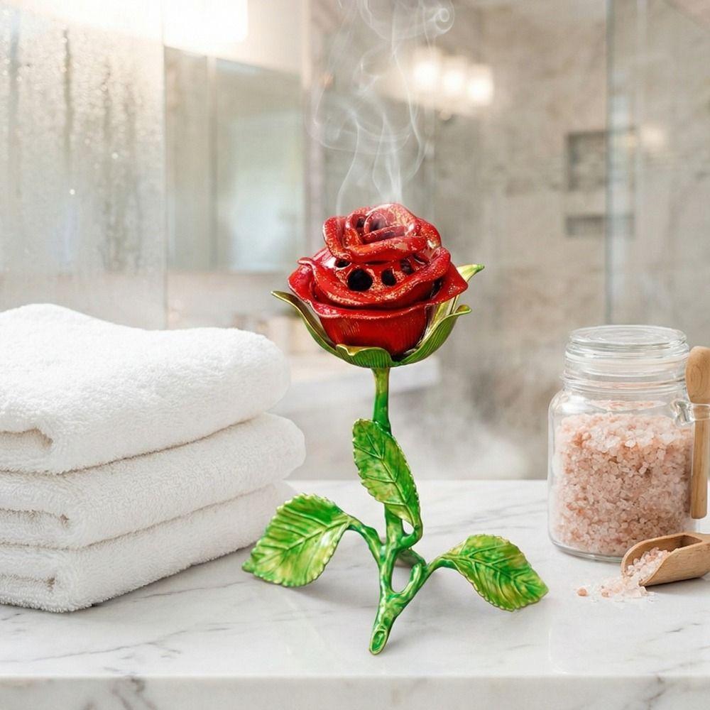 Handcrafted Incense Burner Sturdy Incense Holder Romantic Metal Rose Burner  Office Decor