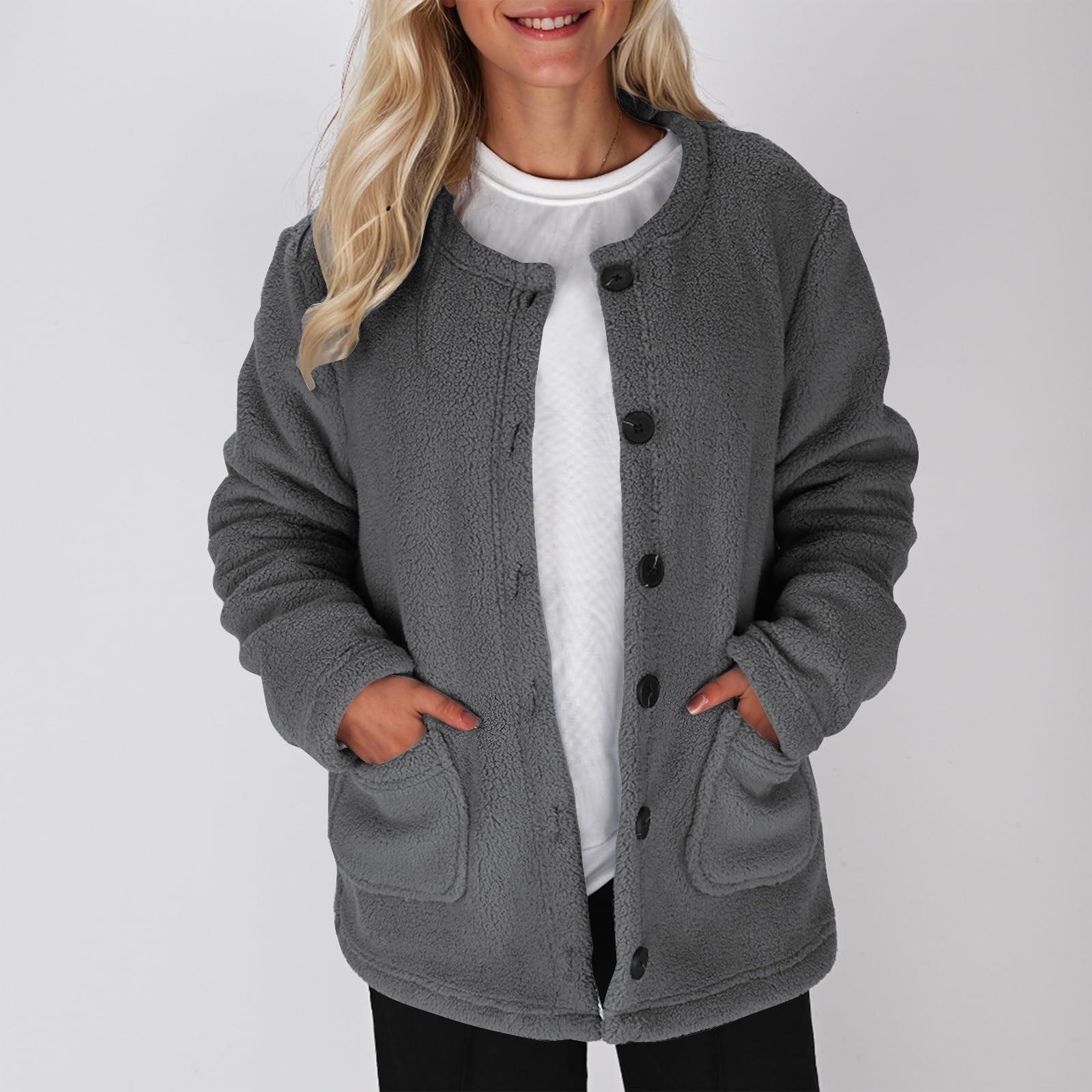 

Женские зимние пальто с длинным рукавом, лацканами, карманами на пуговицах, флисовая куртка, повседневная модная верхняя одежда L
