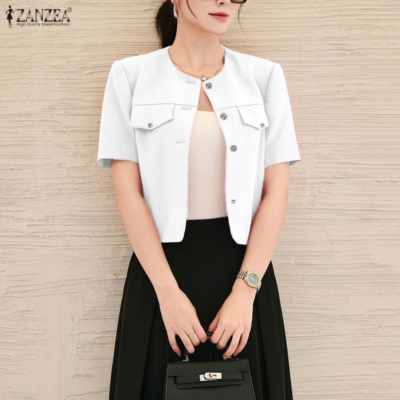 ZANZEA Dámská ležérní letní halenka s kulatým výstřihem a krátkým rukávem