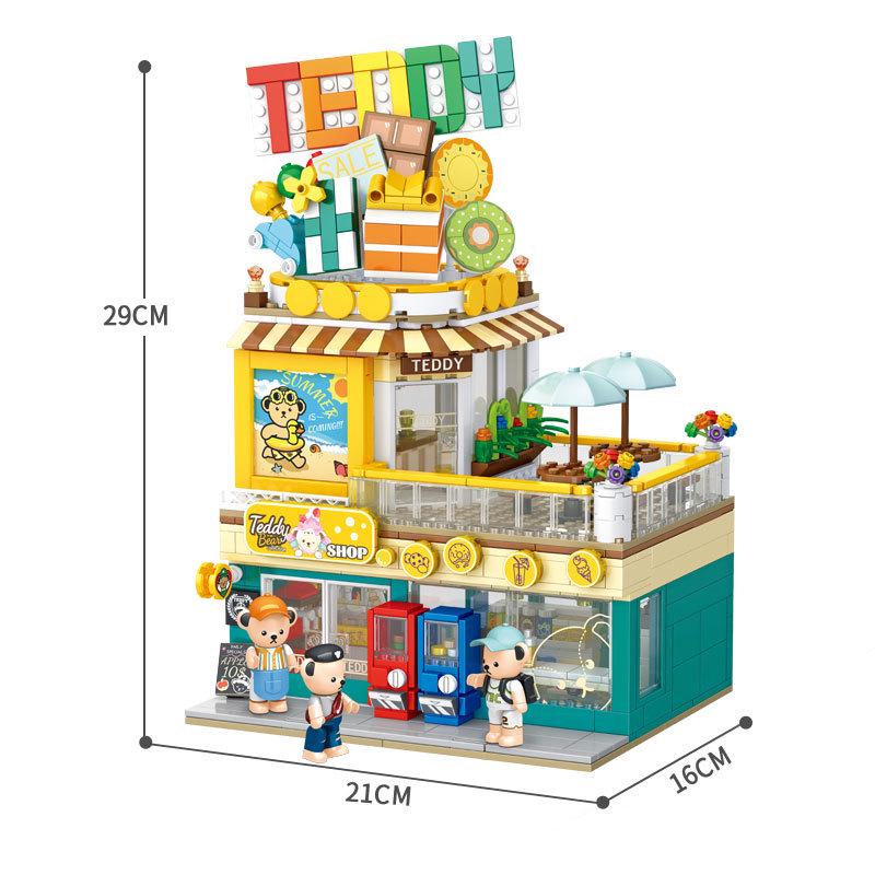 Chao Wan Ji Hu Kumamon Hot Spring Ramen, Japanese House Block Set 880009-28: Flower and Coffee Shop Street Scene.