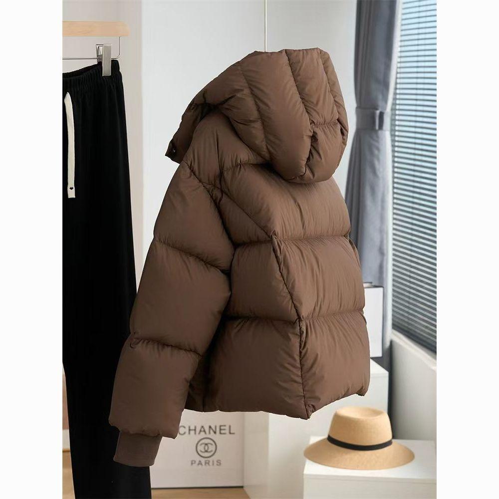 Women's Hooded Quilted Puffer Jacket with Drawstring Hem Solid Color Short Winter Coat