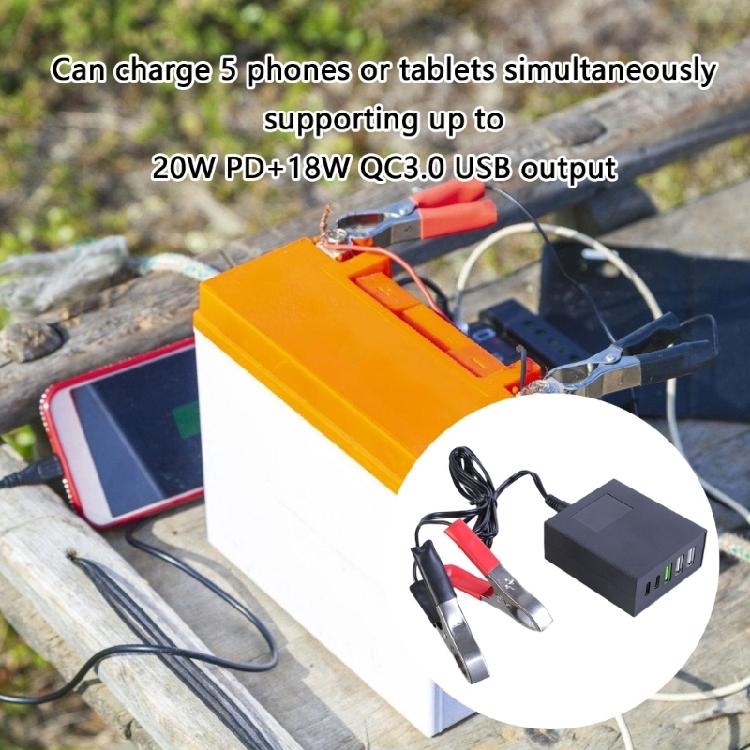 USB Charger Battery Clip Adapter DC8-30V To 3xUSB+2xType C Adapter for Phone Pad Devices