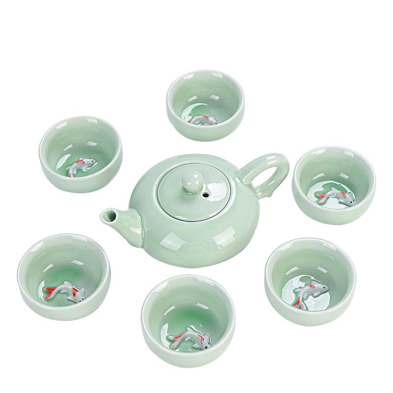 Portable Travel Tea Set, Celadon Fish Set, Wedding and Opening Real Estate Souvenir Gift
