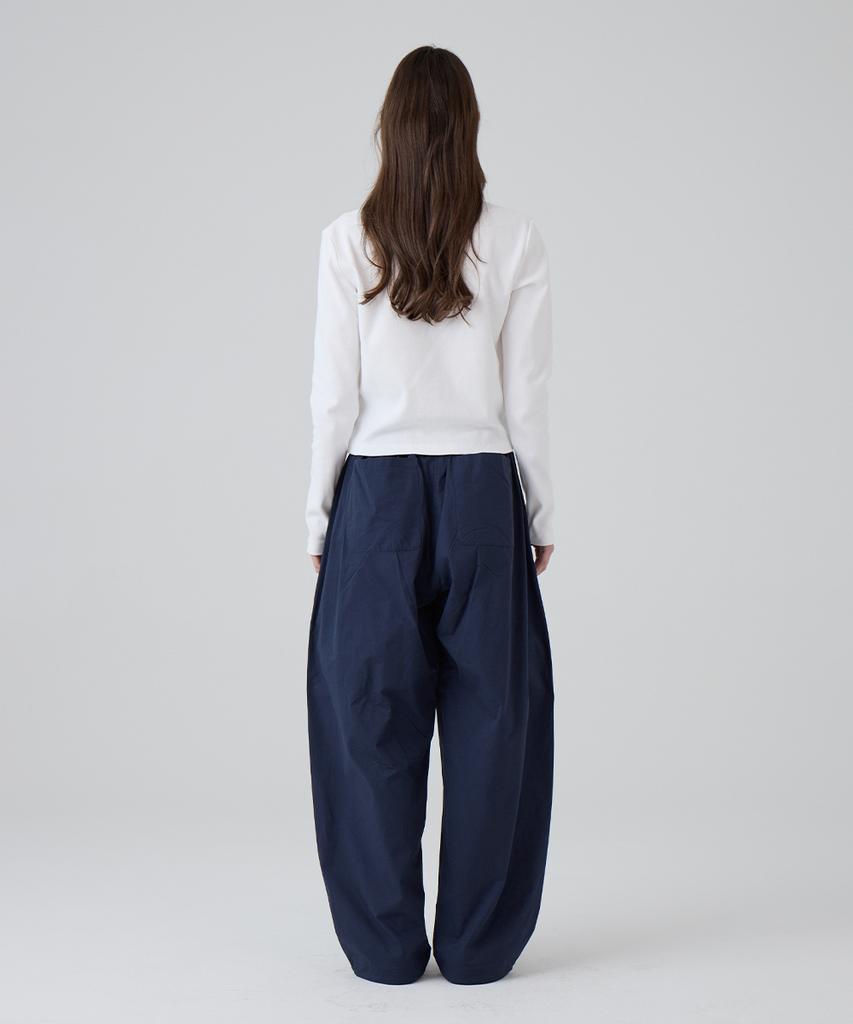 DANGLEDROP Dgdp Balloon Fit Curved Cotton Elastic Waist Pants_Navy