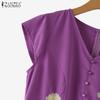 ZANZEA Women V-neck Casual Short Sleeve Floral Embroidery Dress