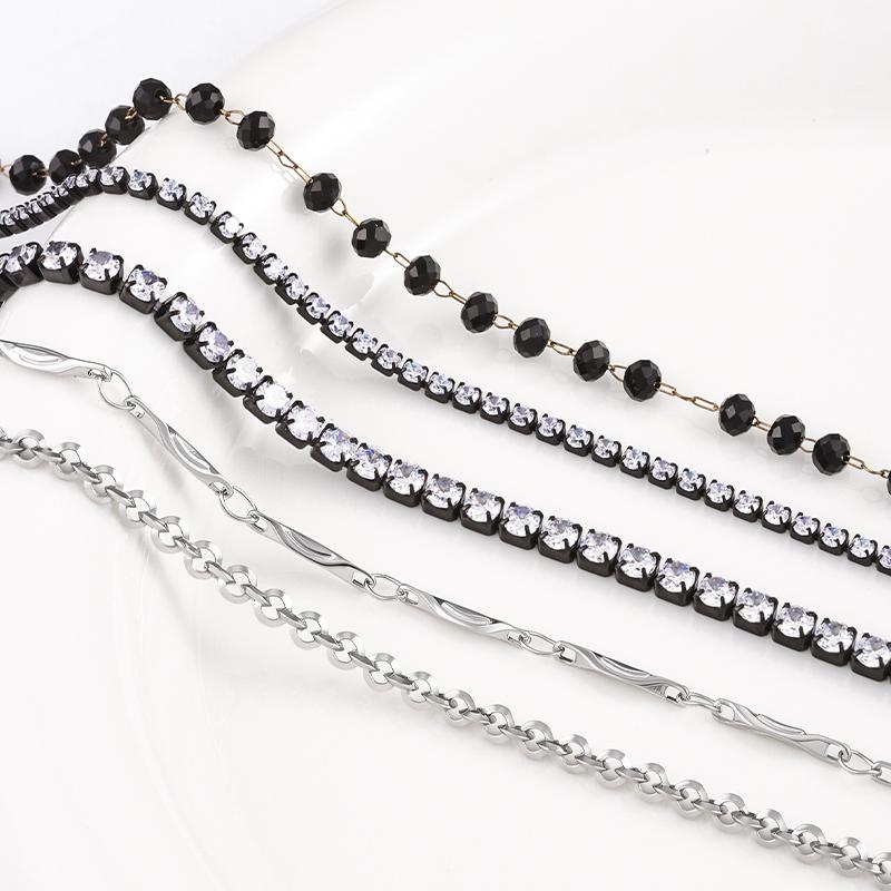 Bulk Mixed Style Stainless Steel Link Black Beaded & Rhinestone Cup Chains for DIY Necklace Bracelet Jewelry Making