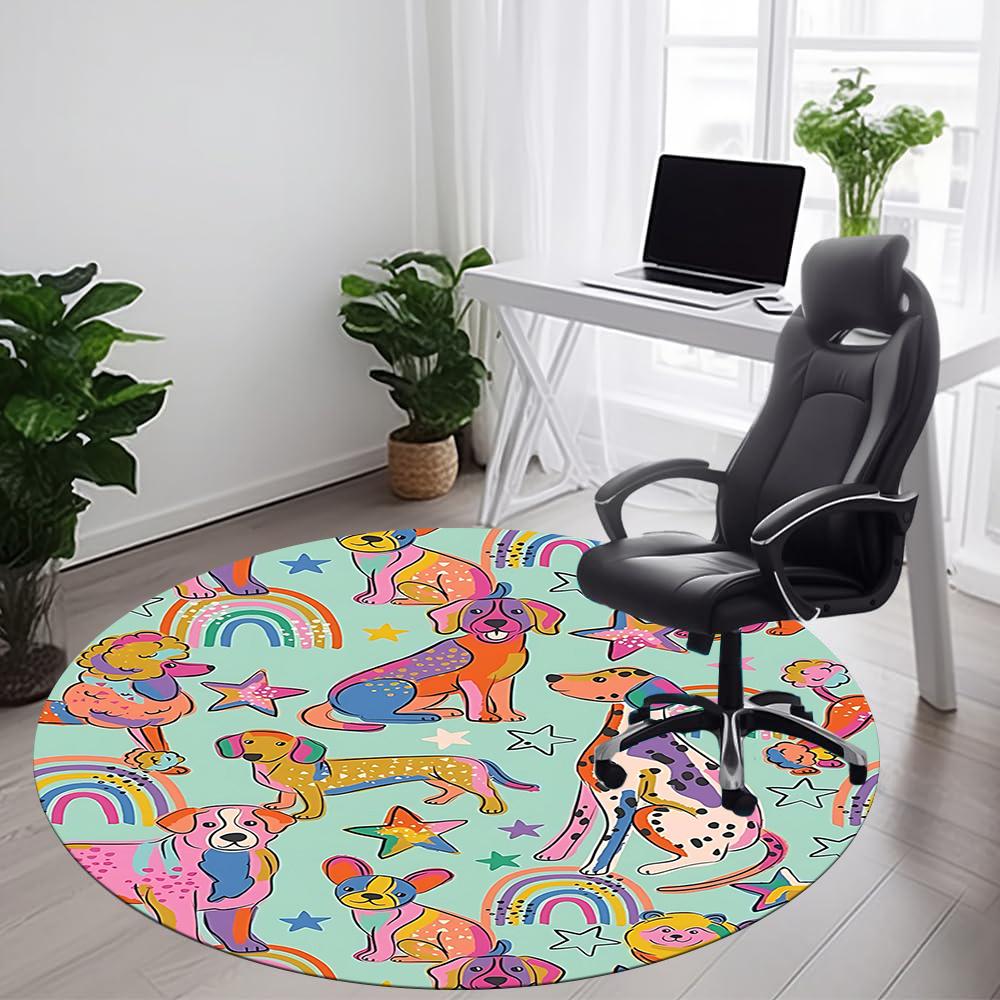 

1pcDogs Rainbows Stars Office Round Area Rug, Indoor Mat Suitable ForOffice, Under Office Chairs Bedroom Living Room Home Decor, Room Deco 097 80cm by 80cm