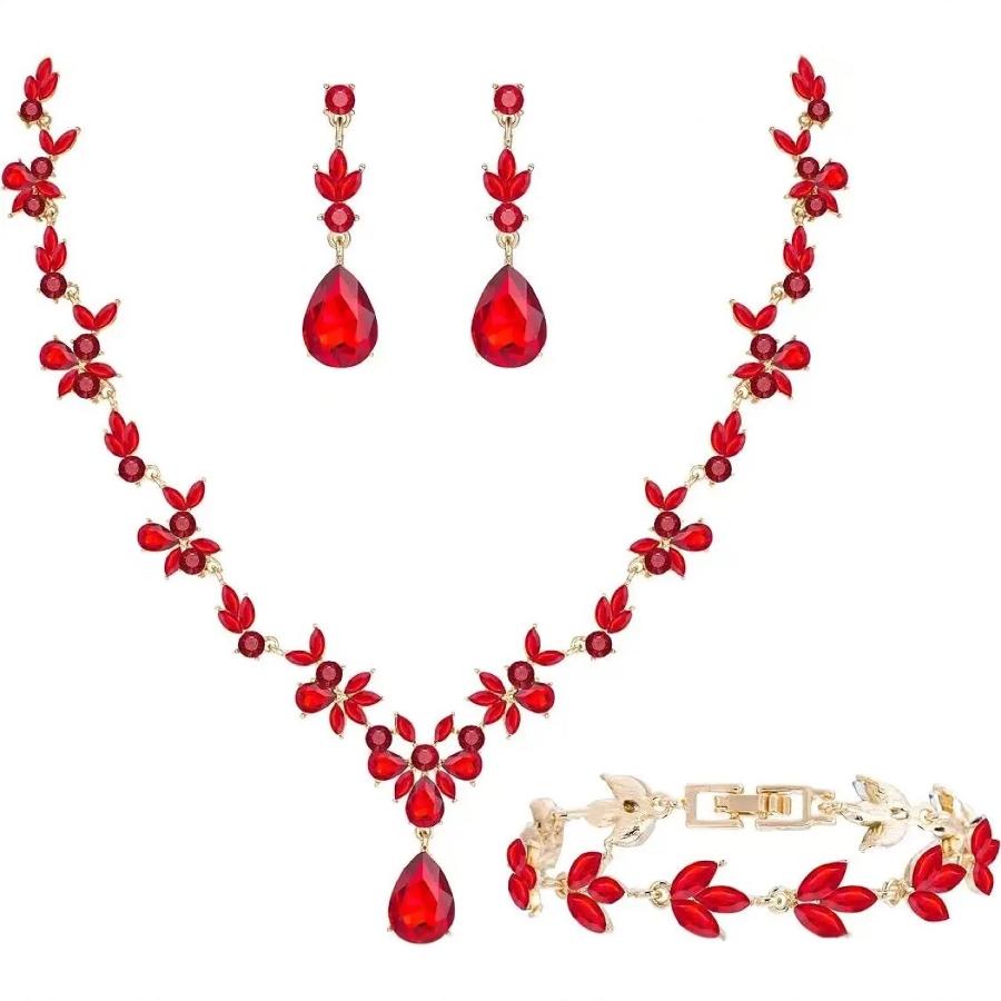 Luxury Crystal Water Drop Bridal Wedding Dress Set Necklace Earrings Bracelet Three-Piece Set