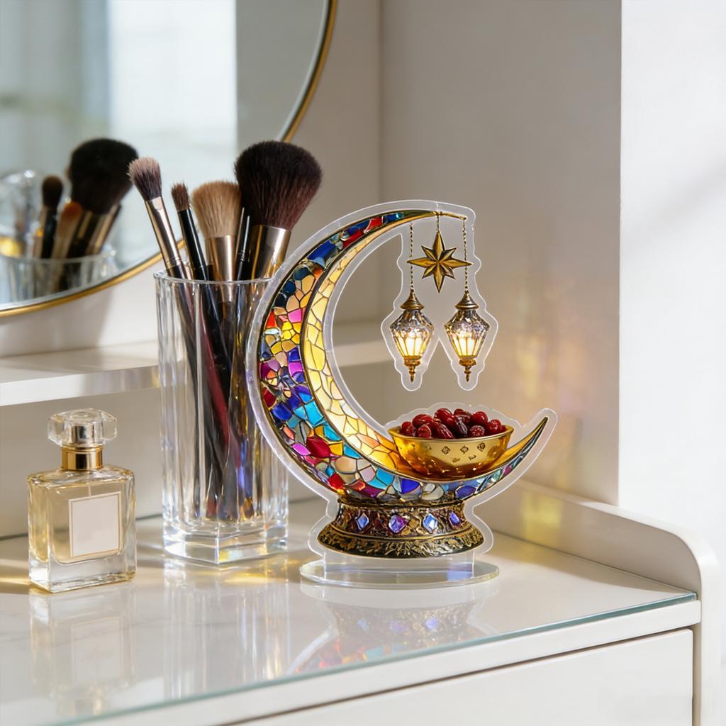 Ausgehöhlte Mond Gold Schale Dekorationsartikel, Böhmisch Dekorierter Ständer, Lustige Wohn Dekoration Acryl Dekorationsartikel