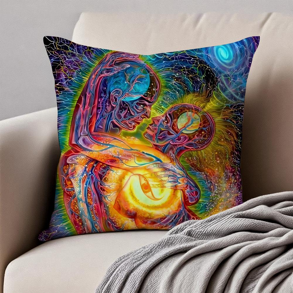 

AAlex Grey Trippy Psychedelic Cushion Cover Pillowcase Antidustmite Invisible Zipper Short Plush Sofa Cushion 30X30cm