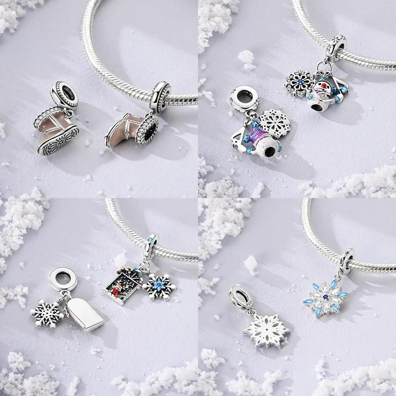 Coppercharms Winter Snowman Snowflakes Penguin Beads Pendant Fit Original Bracelet Diy Fine Jewelry Gift For Women