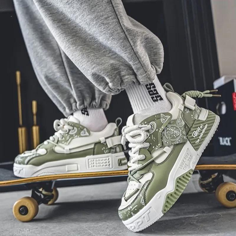 Fashion Sneakers for Men Designer Platform Casual Shoe Fashion Street Skate Shoes for Men Lace Up Vulcanize Shoes Luxury Tenis Shoes2024