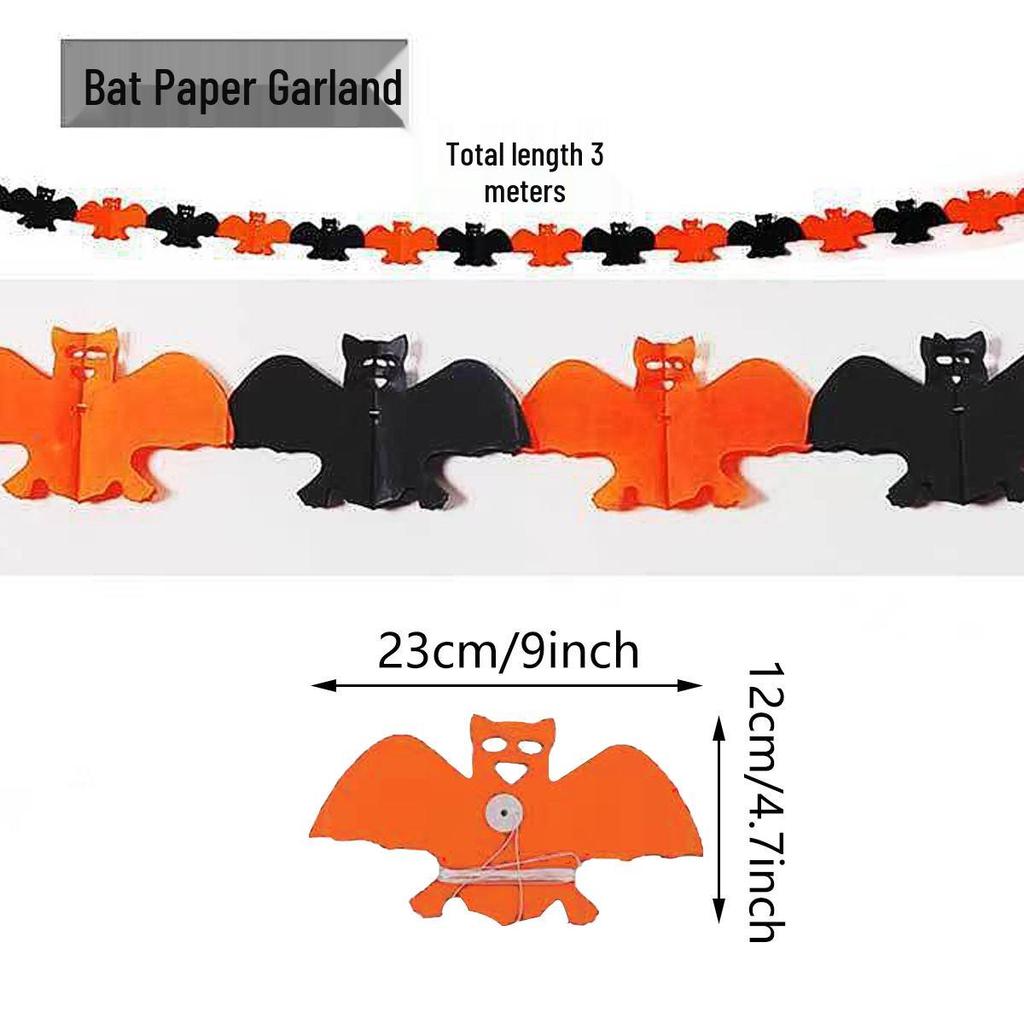 Halloween Spider & Bat Pumpkin Bunting - Festive Paper Decorations