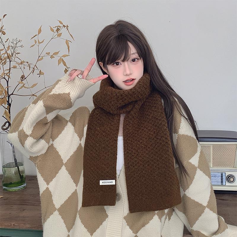 Ankola Red Korean-Style Women's Wool Knit Scarf – Winter 2024 High-End Christmas Gift Neck Warmer
