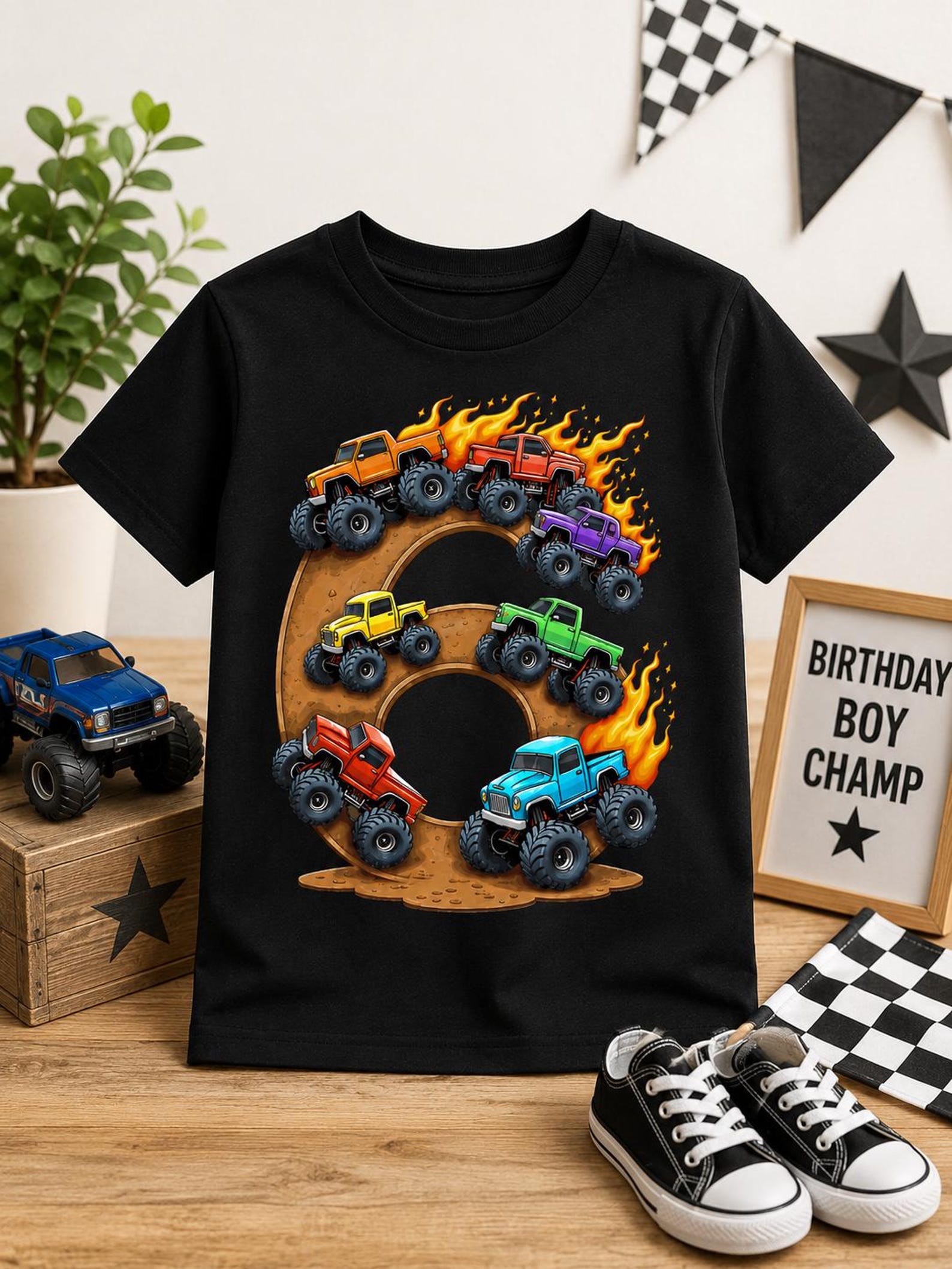 Monster Truck 6th Birthday Shirt for Boys, Dirt Track Birthday Tee, Monster Truck Birthday Party Shirt, Kids Racing Graphic Tee XL