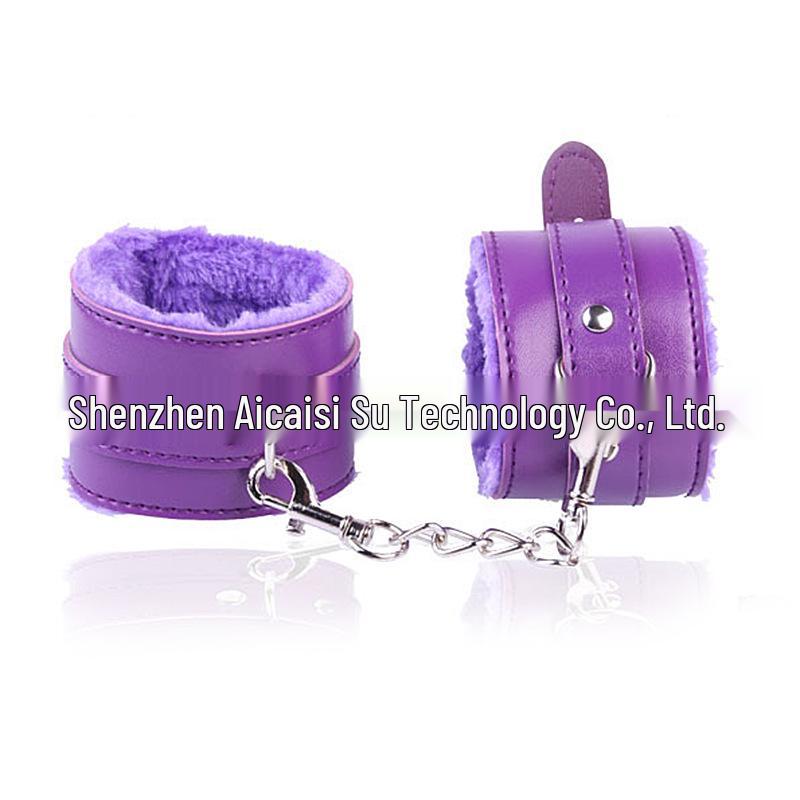 Leather Adult Handcuffs & Ankle Cuffs with Metal Chains - Plush Couple's Sex Aids