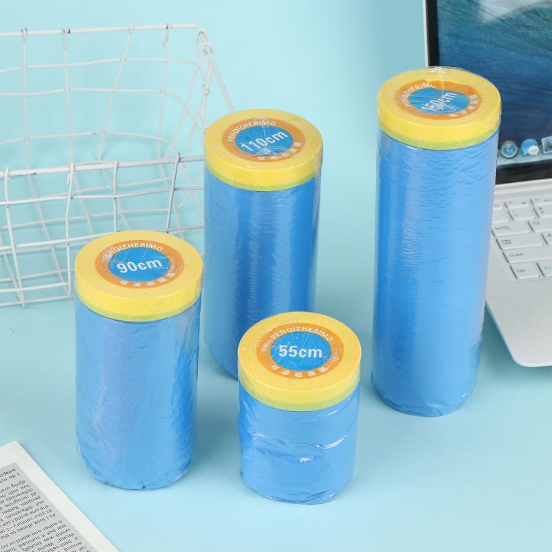 1Roll Pre-Taped Masking Film Blue Plastic Sheeting Automotive Washi Tape No Residue Painters Plastic Drop Cloth For Painting